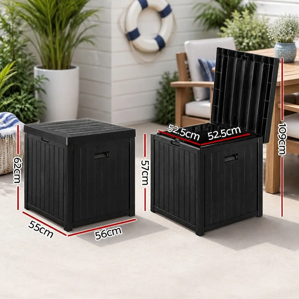 Outdoor Storage Box 195L Garden Bench Deck Organiser Tool Shed Black