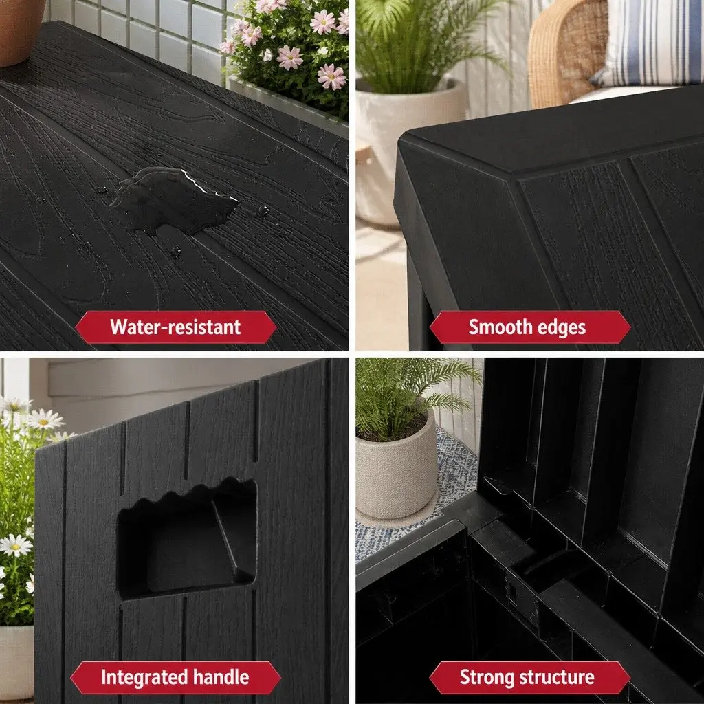 Outdoor Storage Box 195L Garden Bench Deck Organiser Tool Shed Black