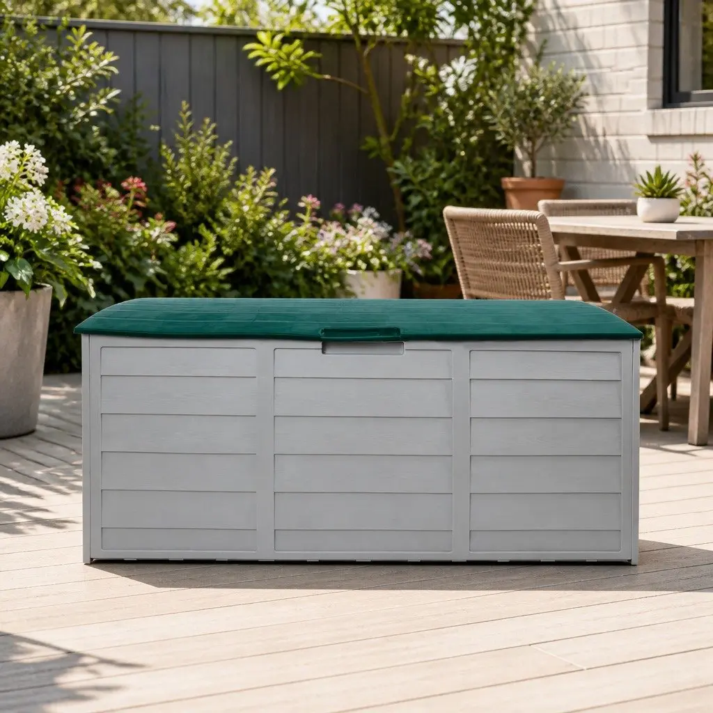 Outdoor Storage Box Lockable 290L Garden Tool Organiser with Wheels Green