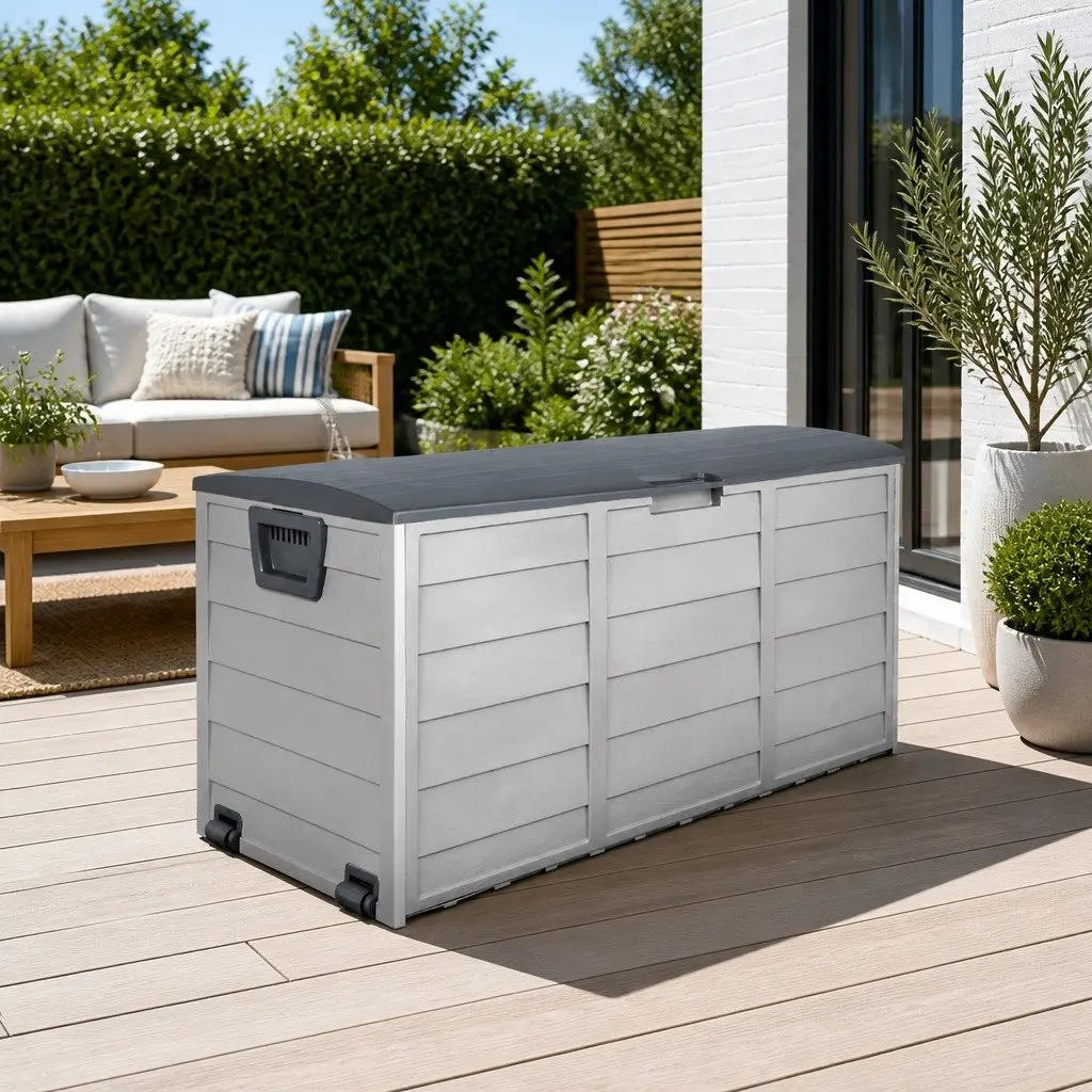 Outdoor Storage Box 290L Lockable Garden Organiser Deck Shed Tool Box Grey