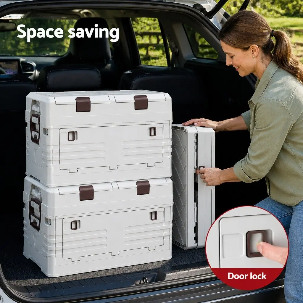40L Outdoor Storage Box Portable Foldable Camping Organizer Beige