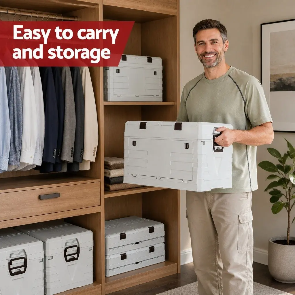 40L Outdoor Storage Box Portable Foldable Camping Organizer Beige