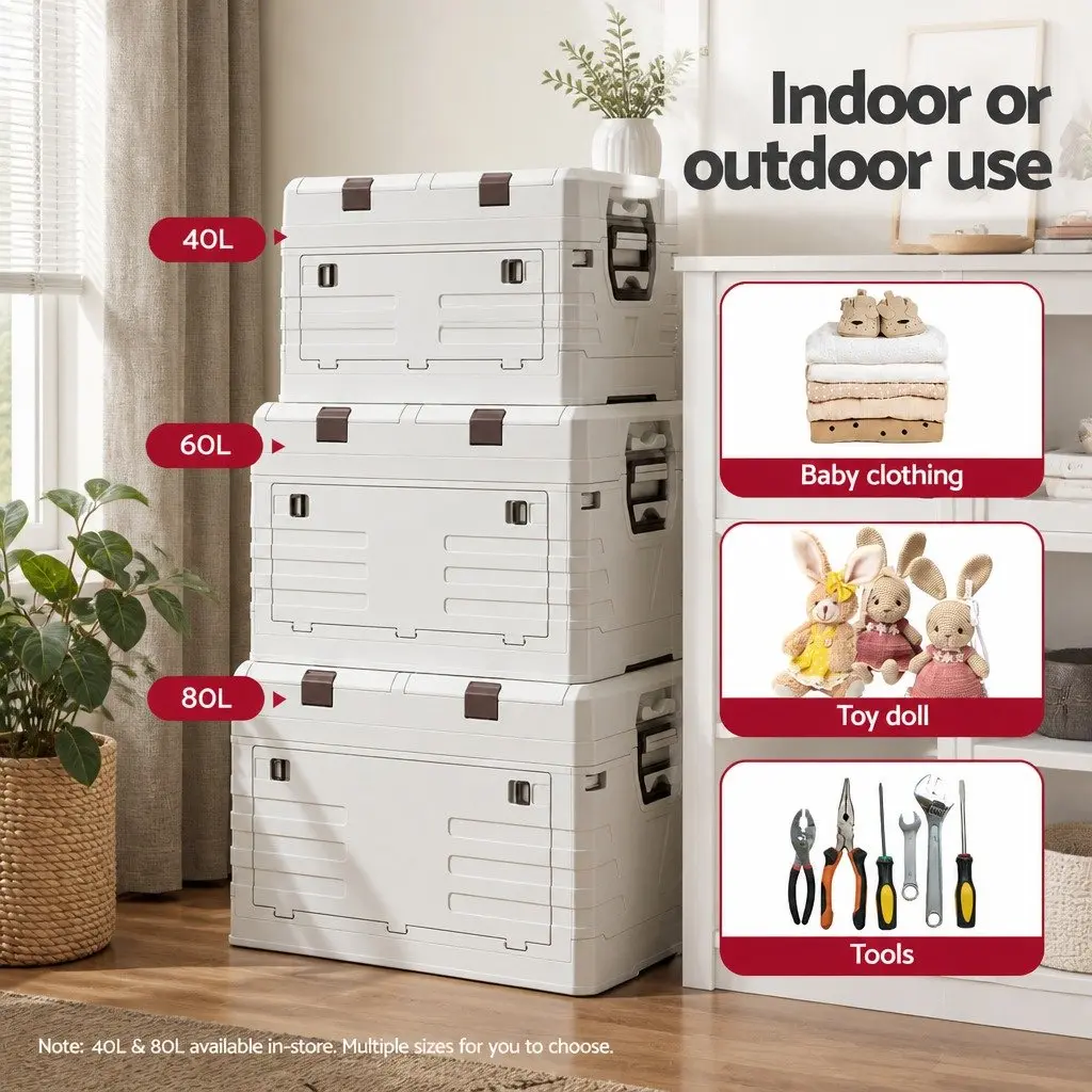 Outdoor Storage Box 60L Collapsible Organizer Portable Beige