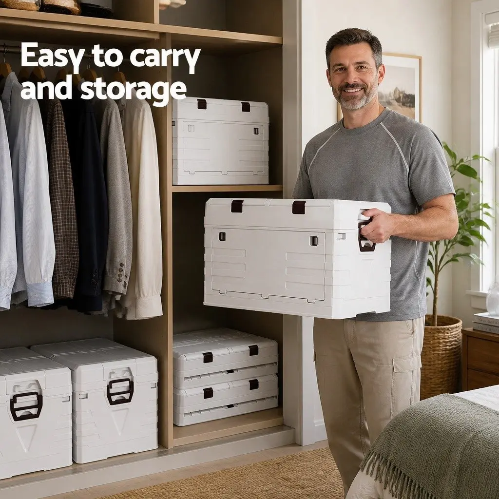 Outdoor Storage Box 60L Collapsible Organizer Portable Beige
