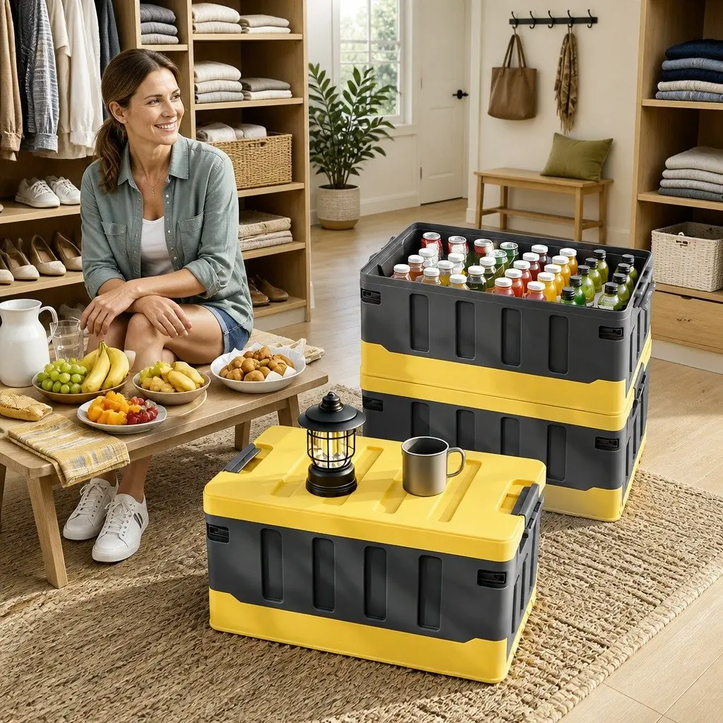 Collapsible Storage Box 60L Folding Organizer Outdoor Camping Yellow