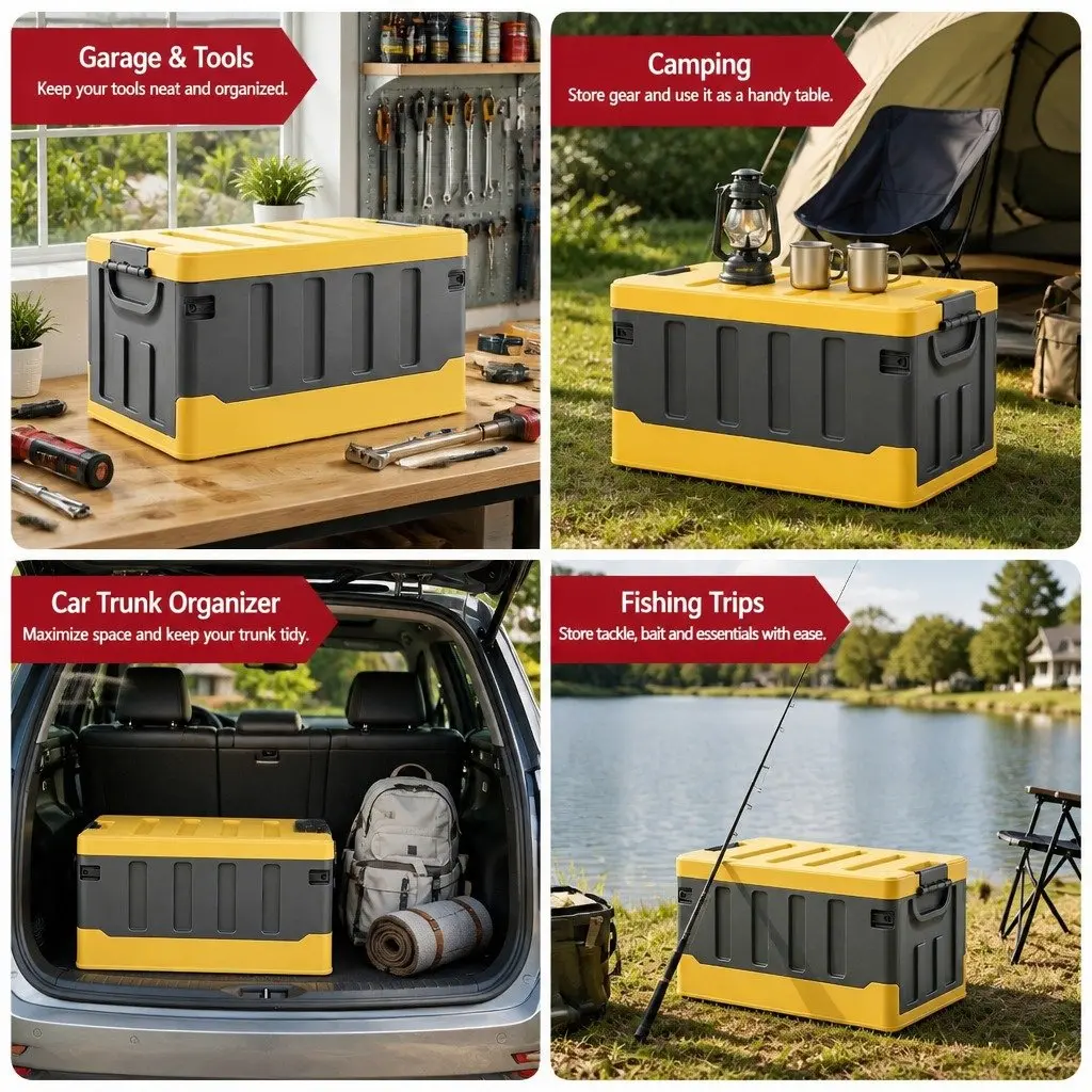 Collapsible Storage Box 60L Folding Organizer Outdoor Camping Yellow