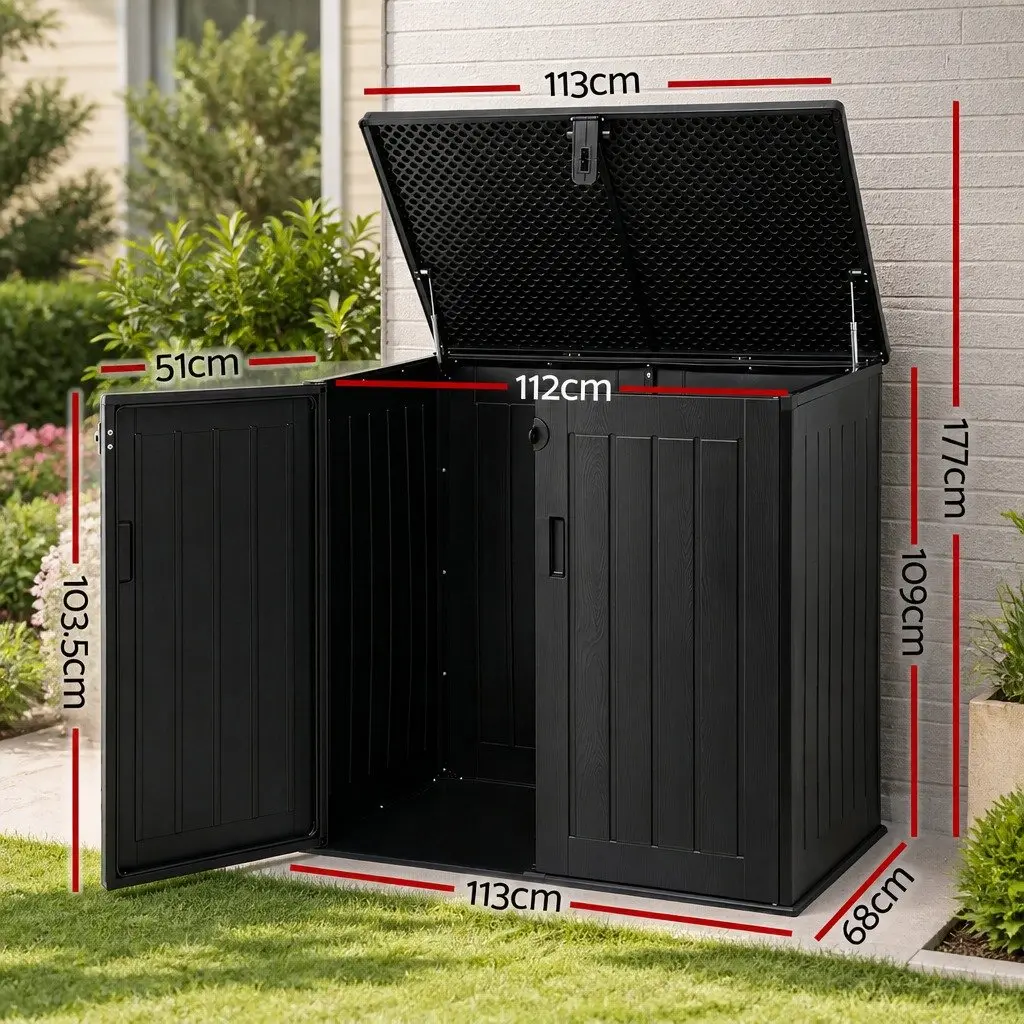 Outdoor Storage Box 775L Lockable Cabinet Tool Organizer Black