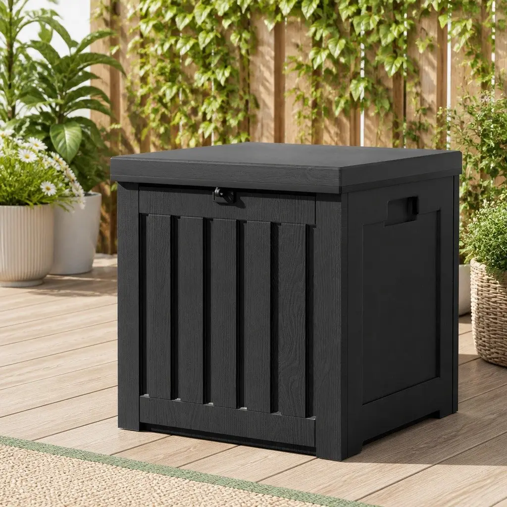 Outdoor Storage Box 80L Lockable Container Garden Tool Shed Bench Seat Black