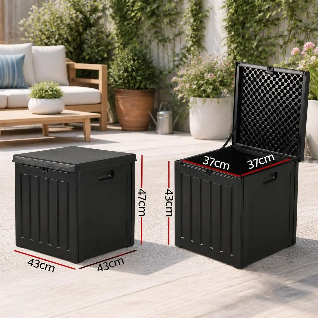 Outdoor Storage Box 80L Lockable Container Garden Tool Shed Bench Seat Black