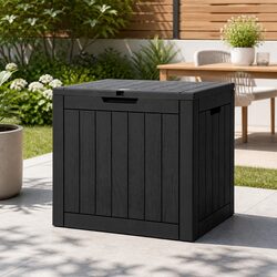 Outdoor Storage Box 118L Lockable Garden Shed Tool Container Bench Black