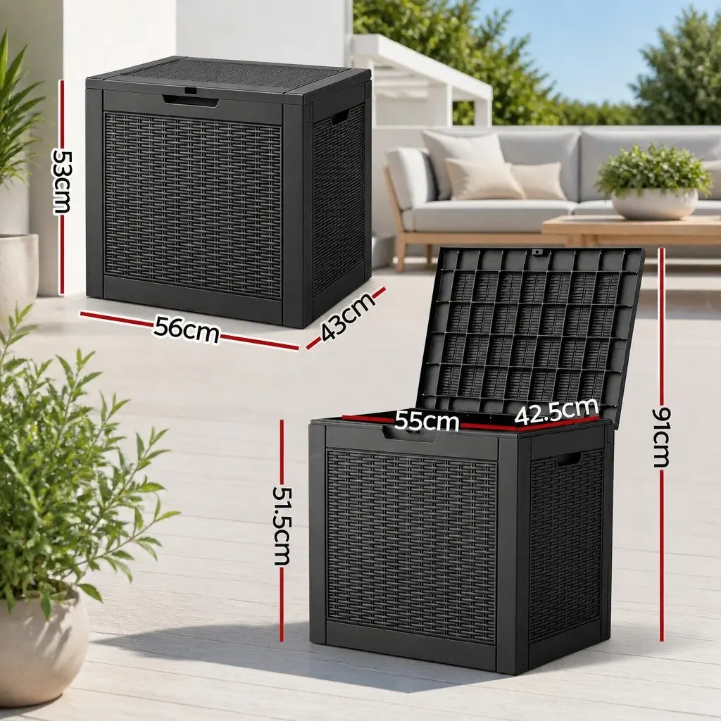 Outdoor Storage Box Lockable 118L Rattan Texture Black