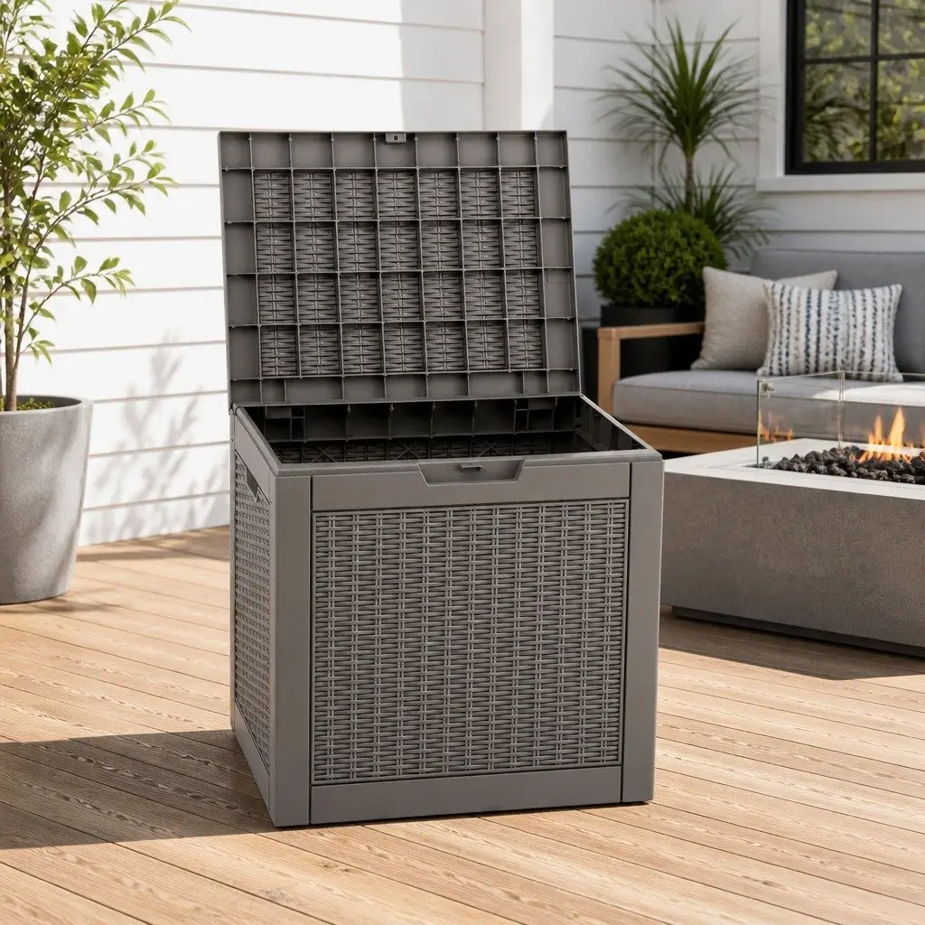 Outdoor Storage Box 118L Lockable Container Brown Rattan-Texture