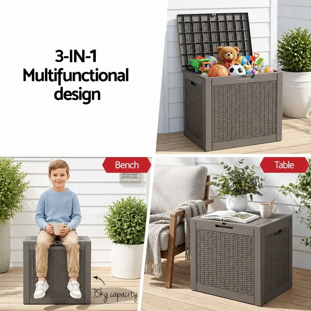 Outdoor Storage Box 118L Lockable Container Brown Rattan-Texture