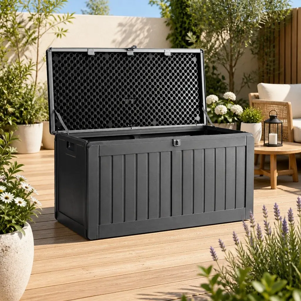 Outdoor Storage Box 190L Lockable Garden Bench Container Grey