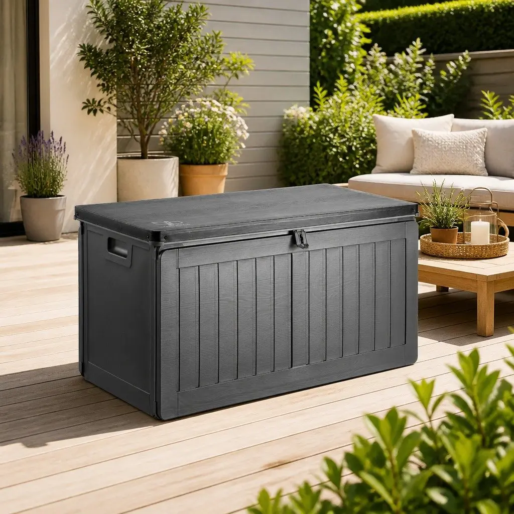 Outdoor Storage Box 190L Lockable Garden Bench Container Grey
