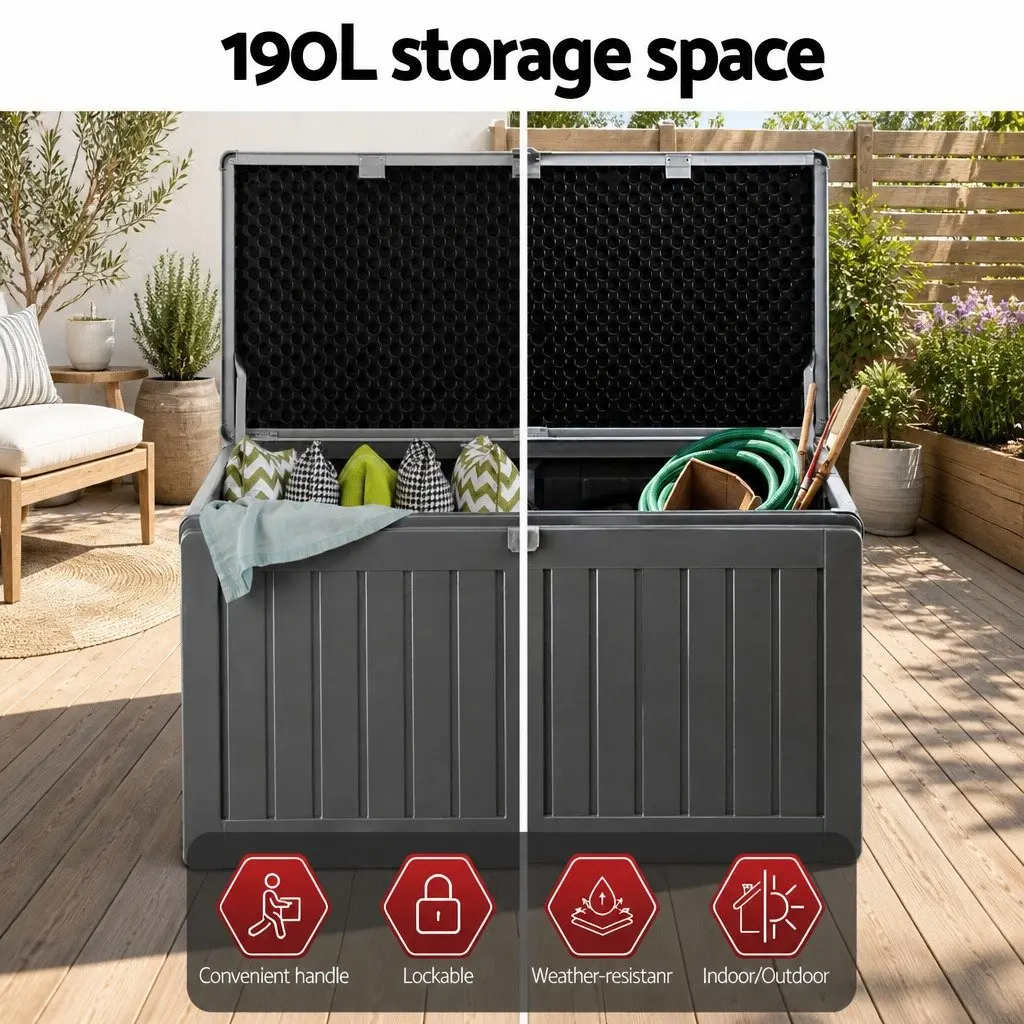 Outdoor Storage Box 190L Lockable Garden Bench Container Grey