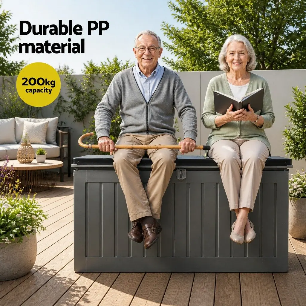 Outdoor Storage Box 190L Lockable Garden Bench Container Grey