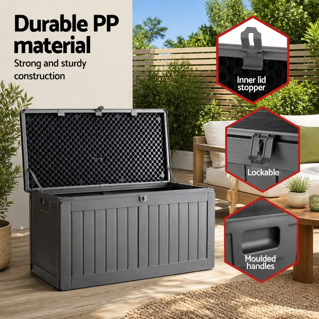 Outdoor Storage Box 190L Lockable Garden Bench Container Grey