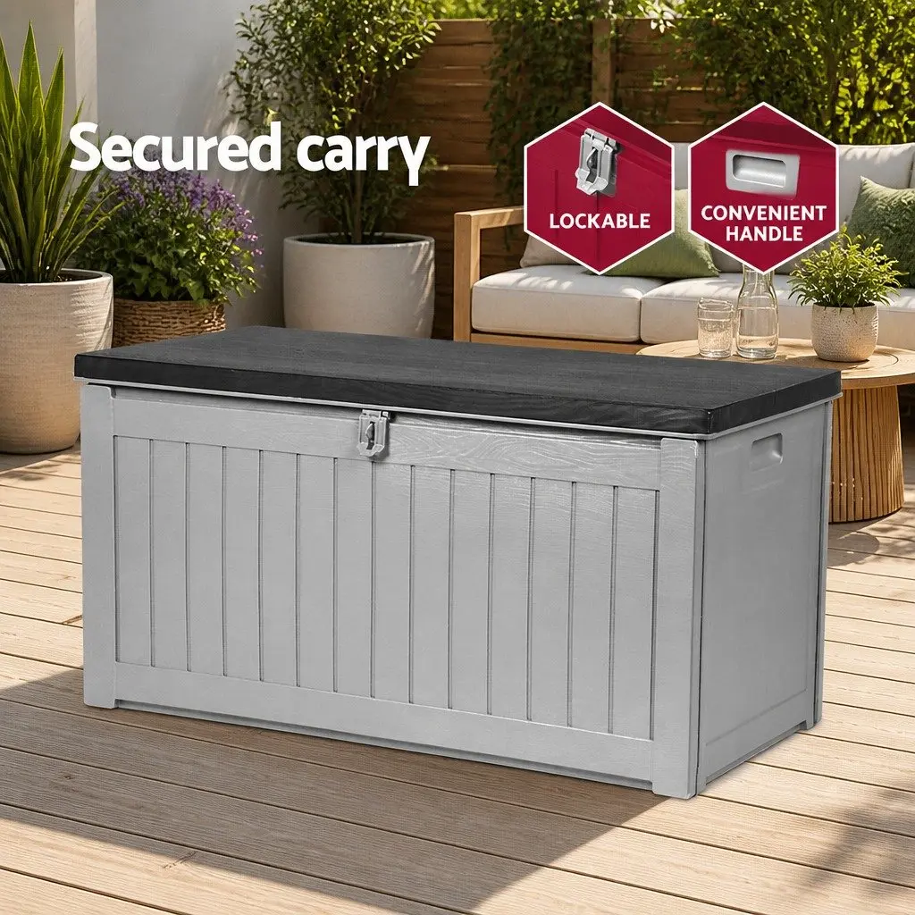Outdoor Storage Box 190L Lockable Garden Bench Container Grey