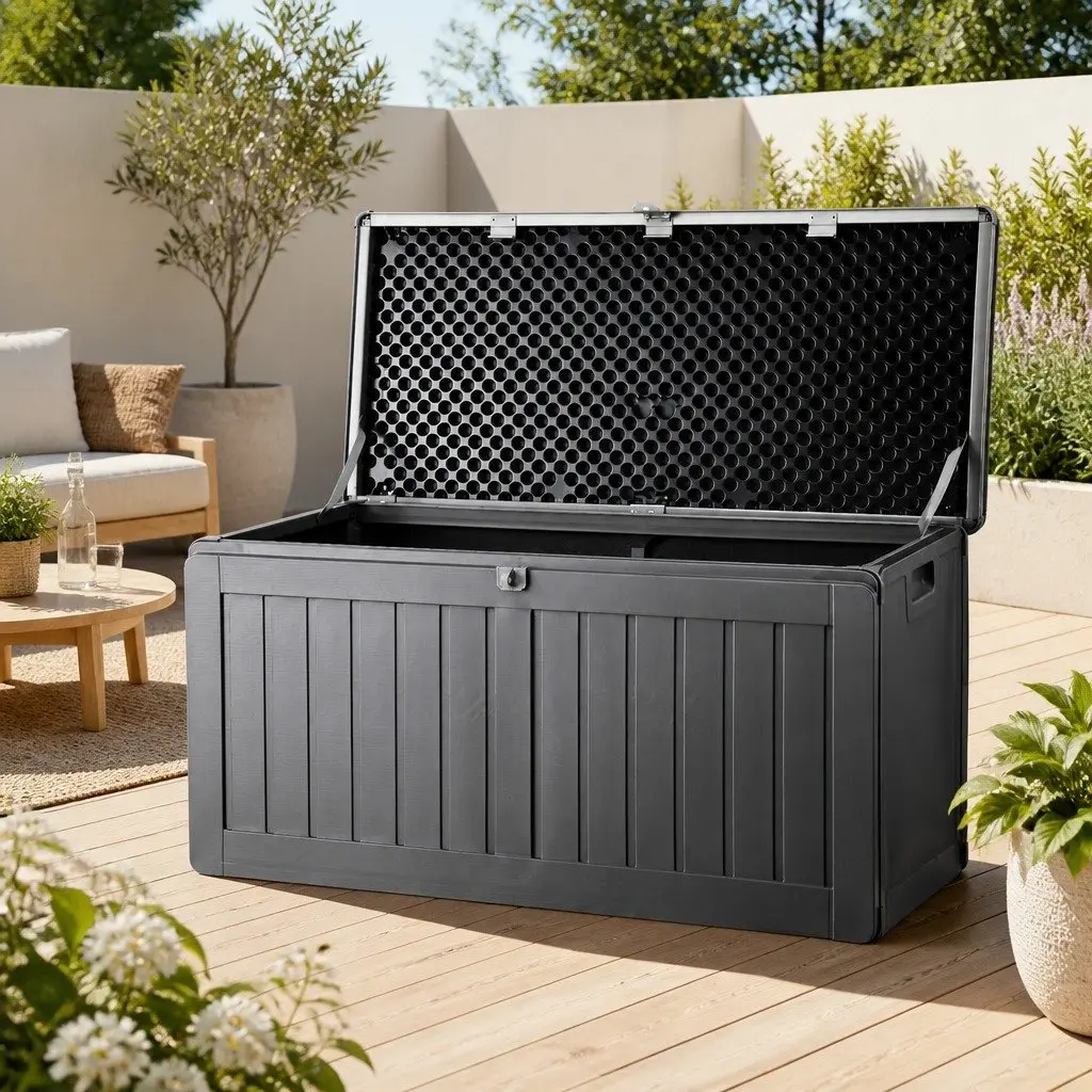 Outdoor Storage Box 190L Lockable Garden Bench Container Grey