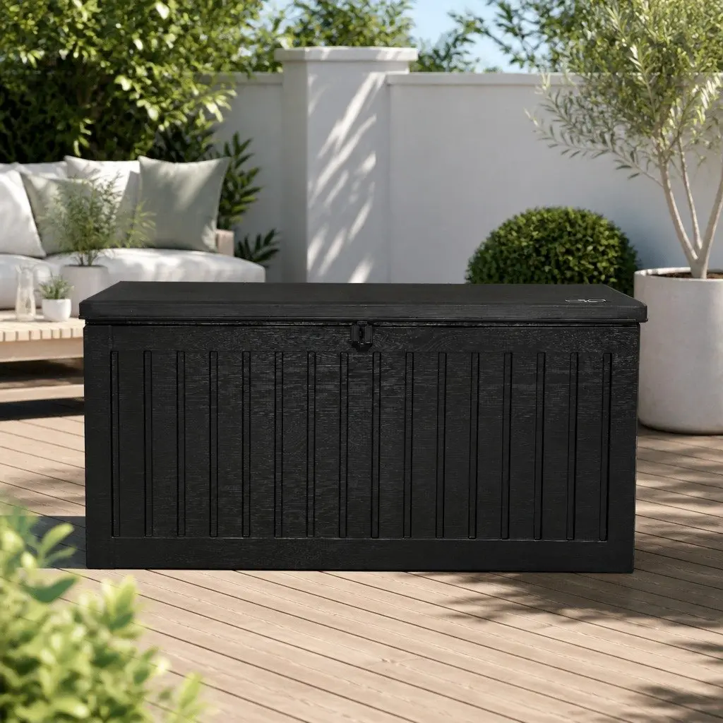 Outdoor Storage Box 270L Lockable Garden Bench Container Black