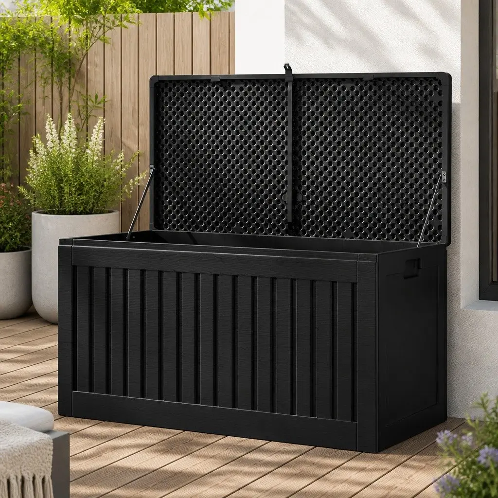 Outdoor Storage Box 270L Lockable Garden Bench Container Black