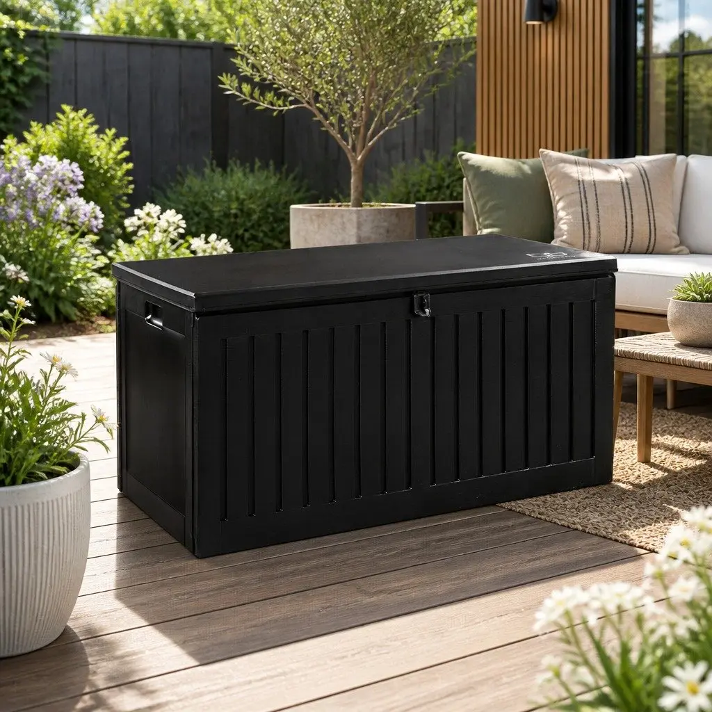 Outdoor Storage Box 270L Lockable Garden Bench Container Black
