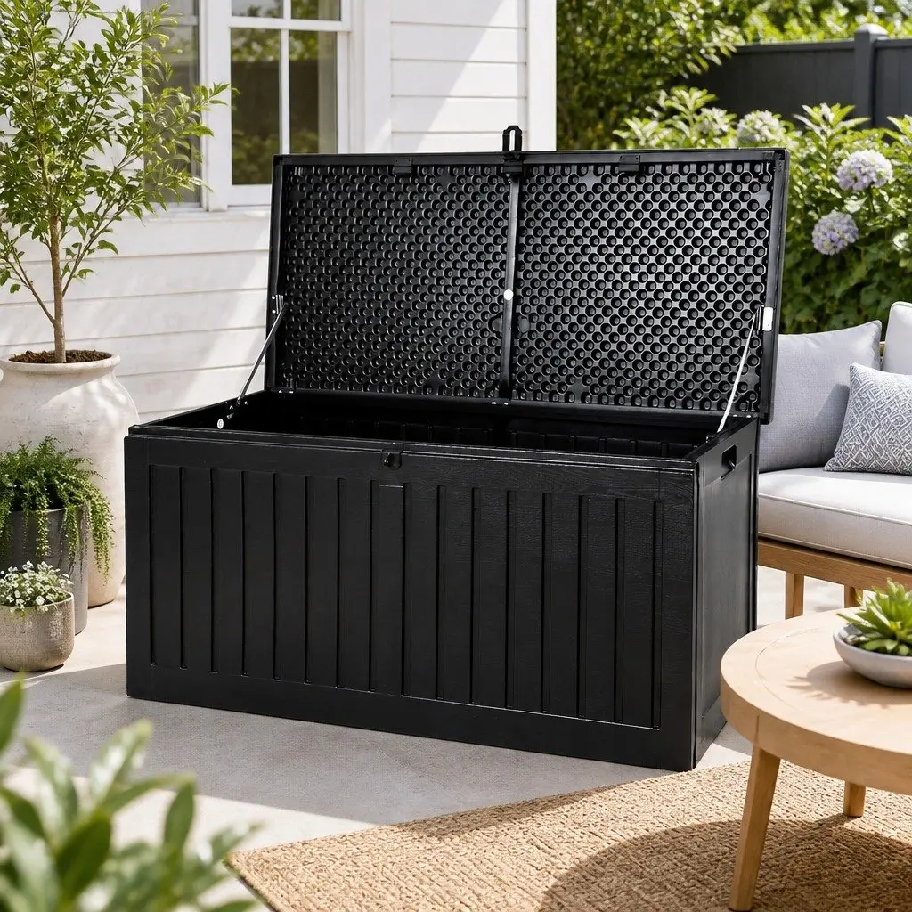 Outdoor Storage Box 270L Lockable Garden Bench Container Black