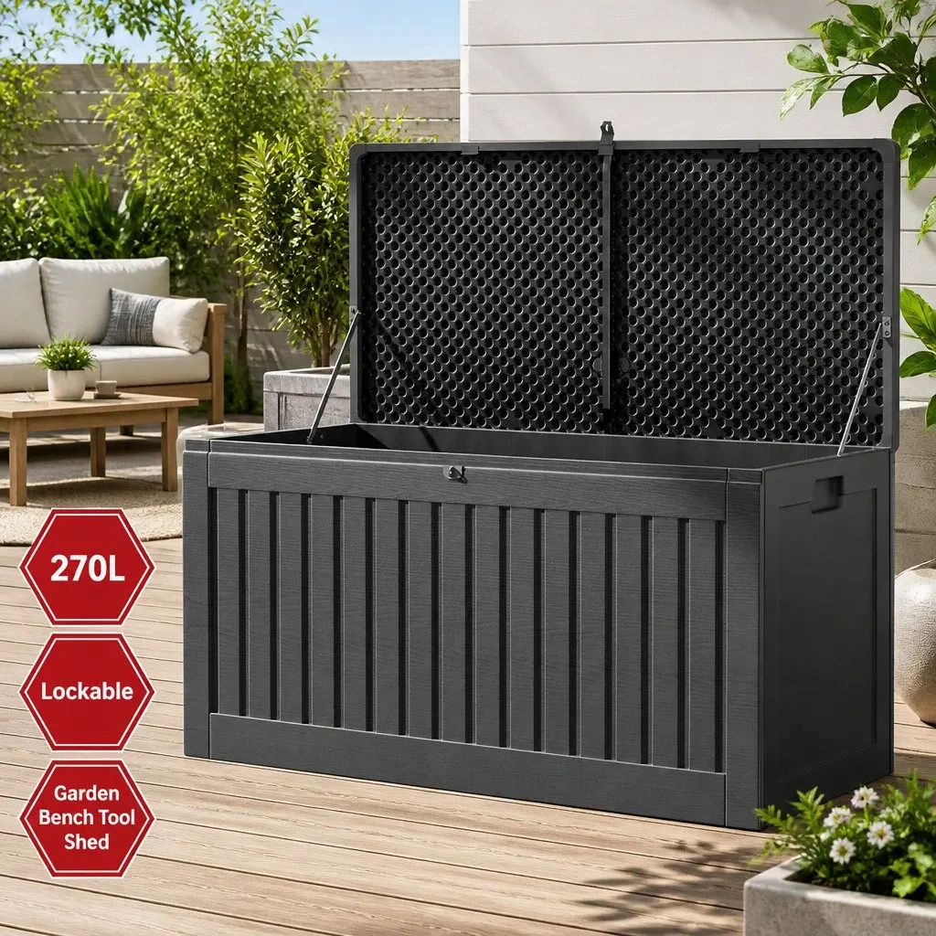 Outdoor Storage Box Garden Bench 270L Dark Grey