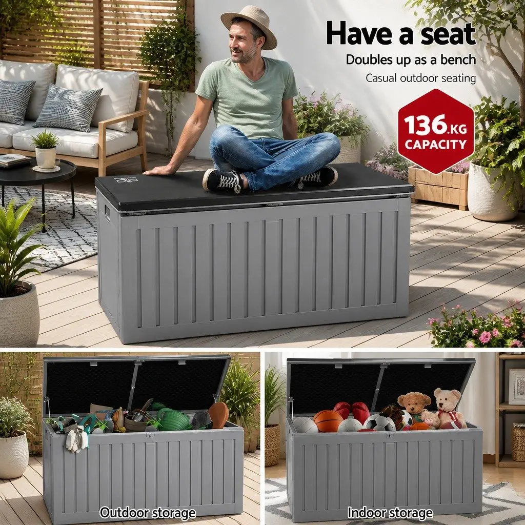 Outdoor Storage Box Garden Bench 270L Dark Grey