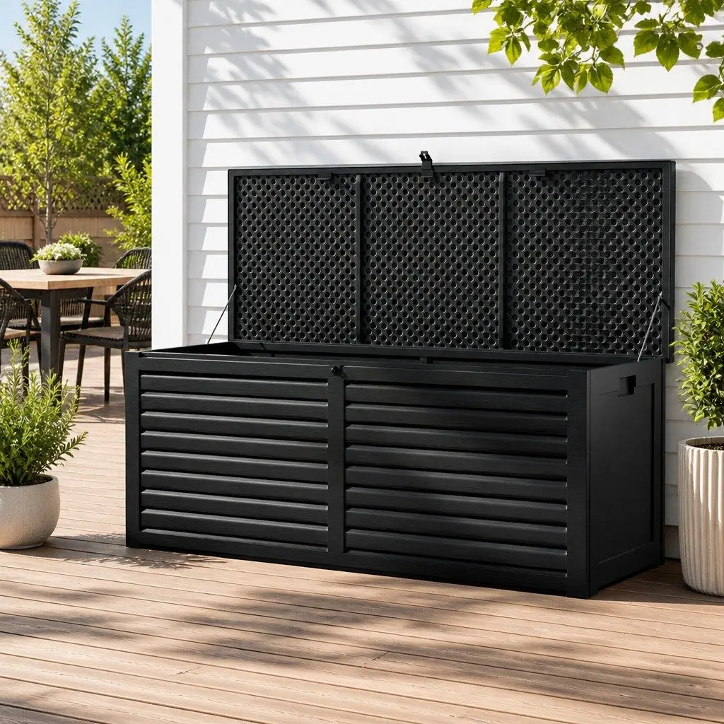 Outdoor Storage Box 390L Lockable Garden Bench Black
