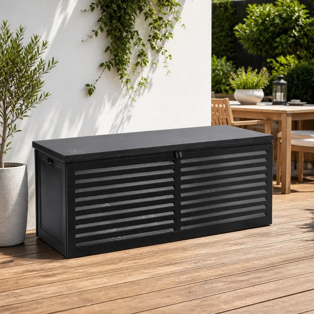 Outdoor Storage Box 390L Lockable Garden Bench Black