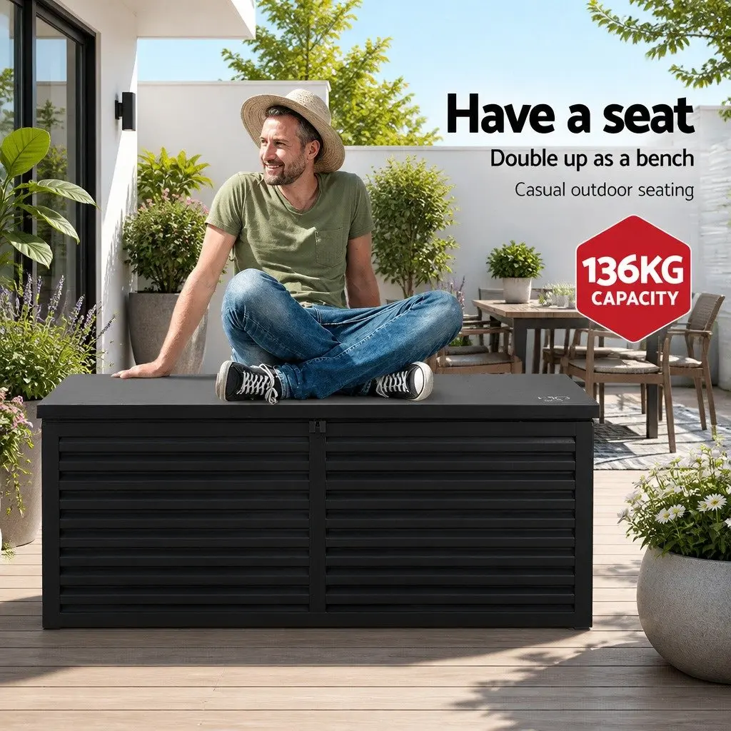 Outdoor Storage Box 390L Lockable Garden Bench Black
