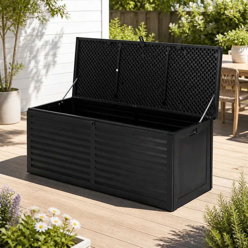 Outdoor Storage Box 390L Lockable Garden Bench Black