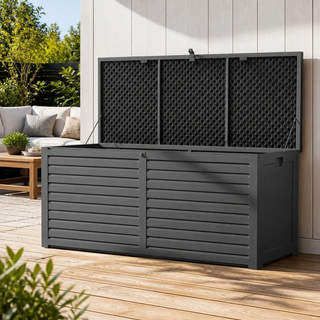 Outdoor Storage Box 490L Lockable Garden Bench Seat Grey