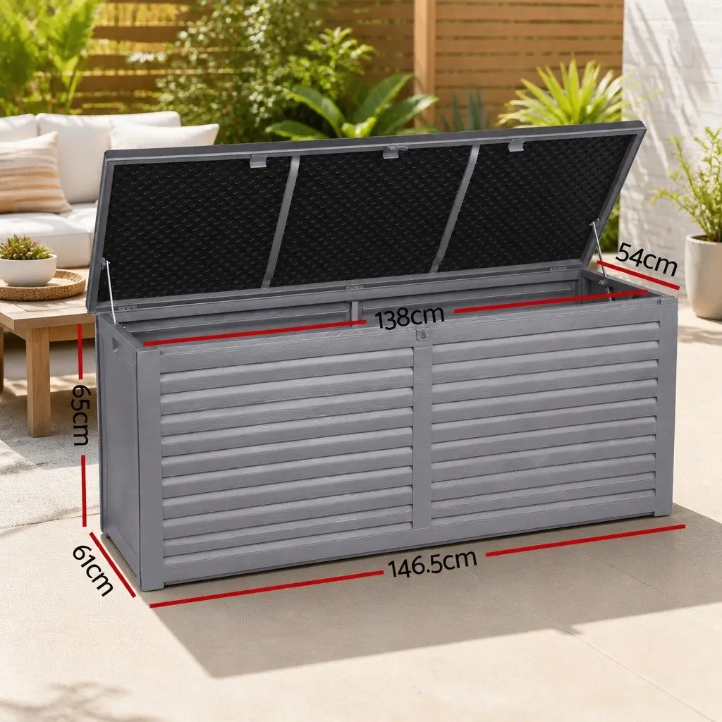 Outdoor Storage Box 490L Lockable Garden Bench Seat Grey