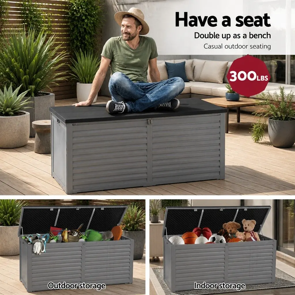 Outdoor Storage Box 490L Lockable Garden Bench Seat Grey