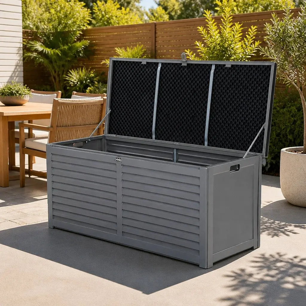 Outdoor Storage Box 490L Lockable Garden Bench Seat Grey