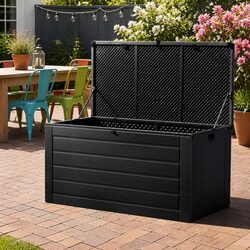 Outdoor Storage Box 680L Lockable Garden Bench Shed Container Black All Weather