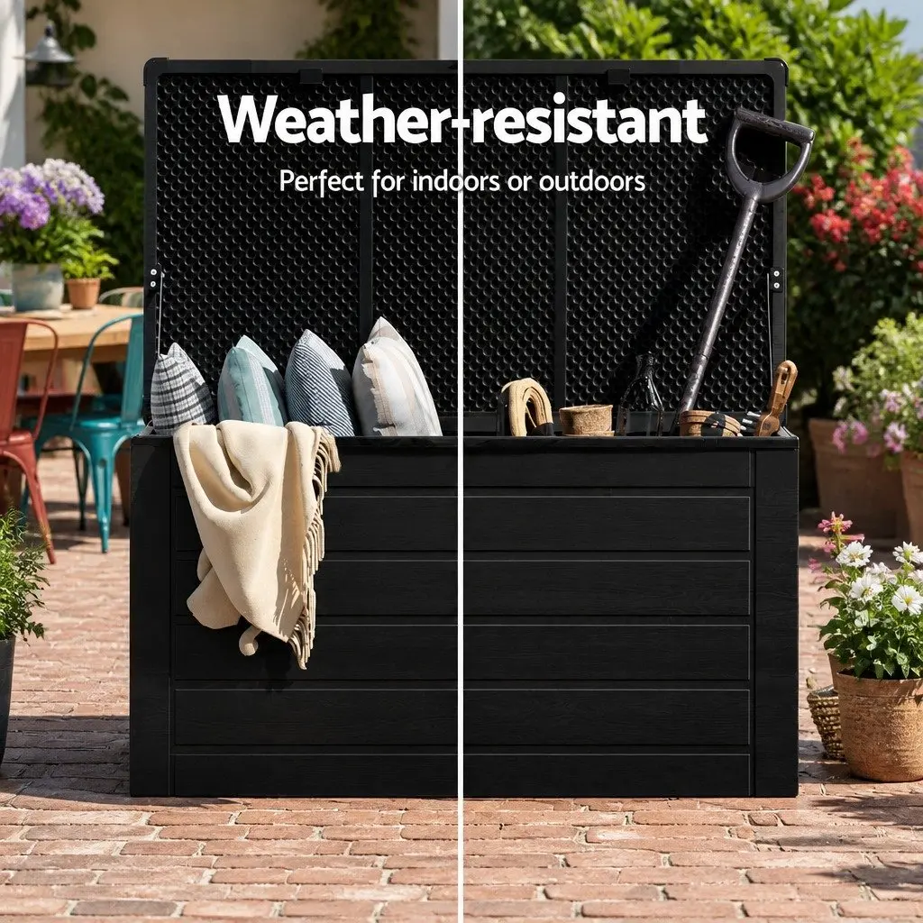 Outdoor Storage Box Lockable Garden Bench 680L Black