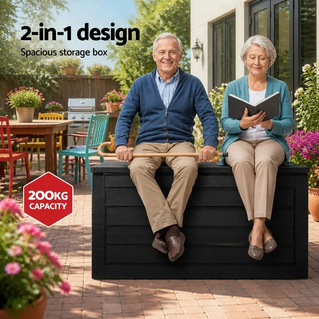 Outdoor Storage Box Lockable Garden Bench 680L Black