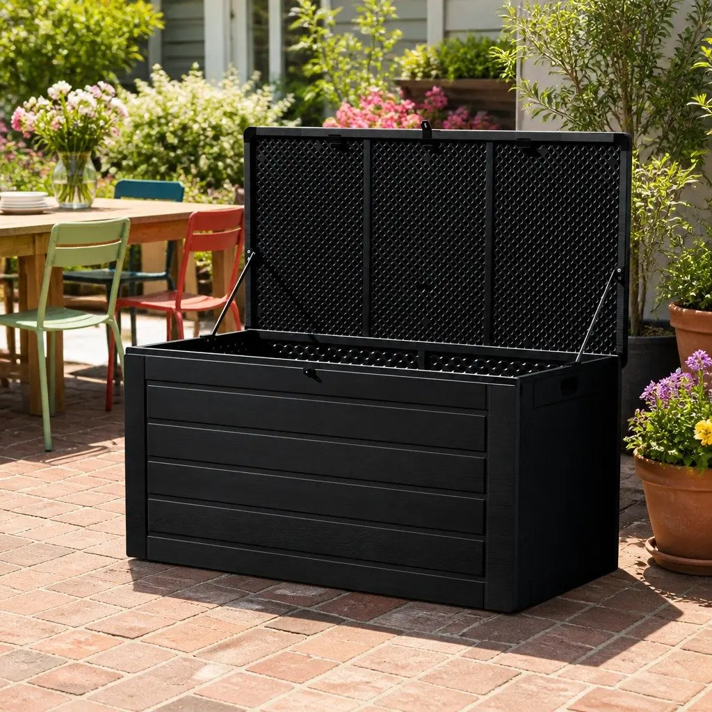 Outdoor Storage Box Lockable Garden Bench 680L Black