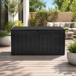 Outdoor Storage Box 830L Lockable Bench Container Shed Garden Tool Cabinet Black