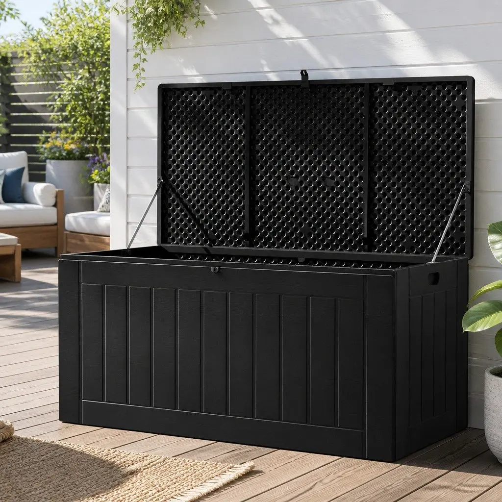 Outdoor Storage Box 830L Lockable Bench Container Shed Garden Tool Cabinet Black