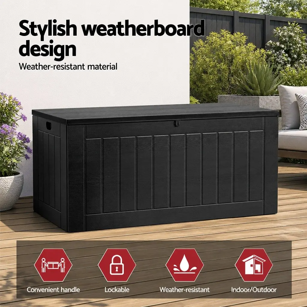 Outdoor Storage Box 830L Lockable Bench Container Shed Garden Tool Cabinet Black