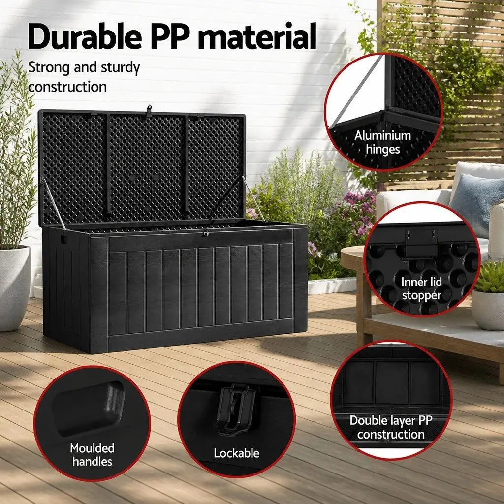 Outdoor Storage Box 830L Lockable Bench Container Shed Garden Tool Cabinet Black