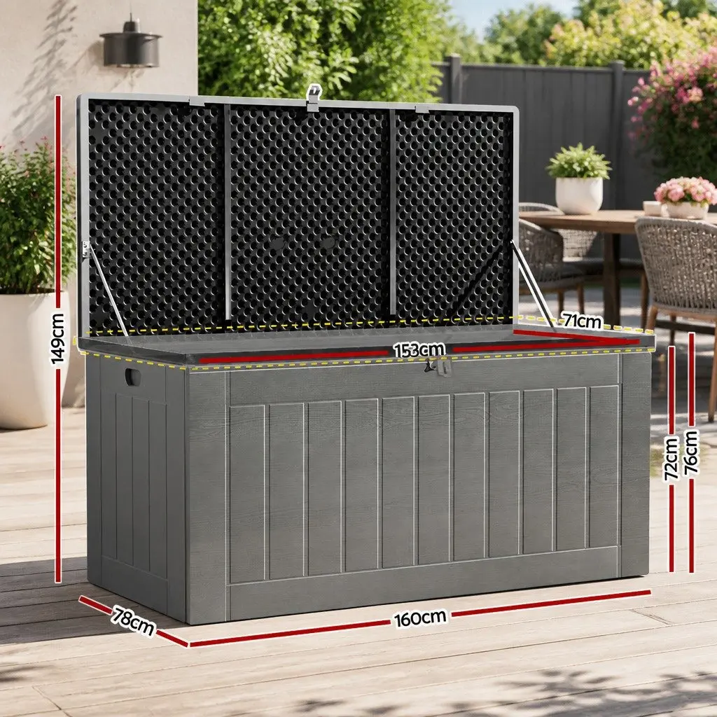Outdoor Storage Box 830L Lockable Garden Tool Shed Bench Black Grey