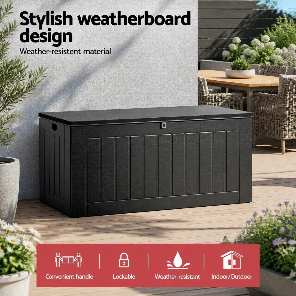 Outdoor Storage Box 830L Lockable Garden Tool Shed Bench Black Grey