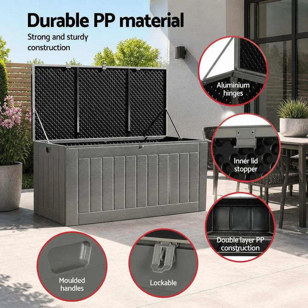 Outdoor Storage Box 830L Lockable Garden Tool Shed Bench Black Grey