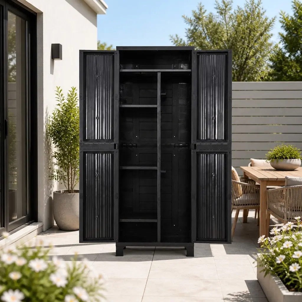 Outdoor Storage Cabinet Box 173cm Tall Lockable Cupboard Adjustable Shelves